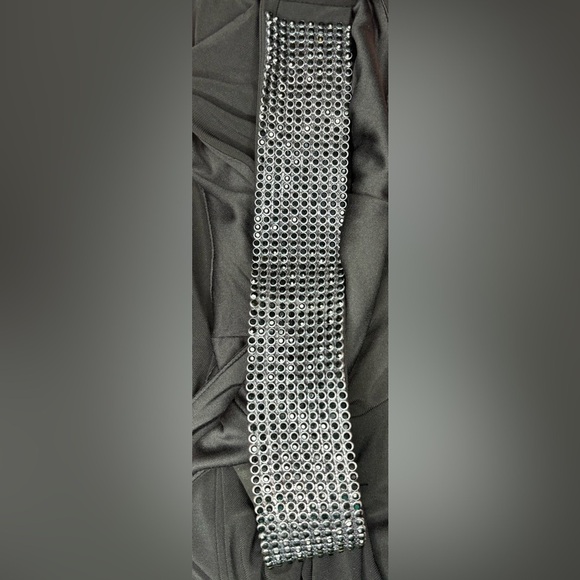 Karina Black Draped One Shoulder Rhinestone Dress - Picture 10 of 15